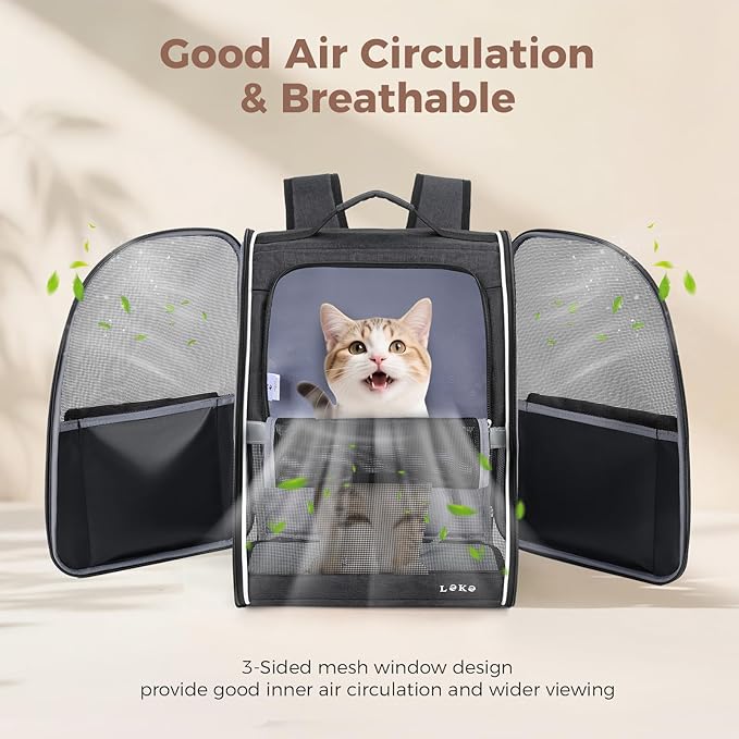 Lekereise Cat Backpack Carrier, Pet Carrier Backpack for Small Dogs Medium Cats Fit Up to 18 Lbs, Dogs Foldable Backpack Carrier for Travel, Hiking, Black