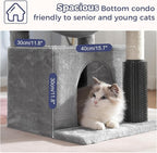 Cat Tree 32 Inches Small Cat Tower with Large Hammock Dia 15.7”,Self Groomer, Fully Scratching Post, Removable Top Bed and Wide Hideway Condo for Indoor Cats-Gray
