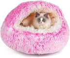 Cat Beds & Dog Bed with Cover Cave, Dog Beds for Small Dogs, Round Soft Plush Donut Calming Pet Bed for Indoor Cats or Small Dog, Washable Puppy Bed with Non-Slip Bottom-16inch