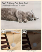 FourFurPets 72.4" Cat Tree, Modern Cat Tower for Indoor Cats, Multi-Level Cat Condo with Caves, Tall Cat Tree with Cat Scratching Board, Wooden Cat Tower with Large Perch, Removable Pads, Camel Brown