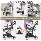 T3 Foldable Pet Stroller for Small Dogs & Cats – 3-in-1 Lightweight Design, 180° Canopy & Detachable Carrier (Beige)