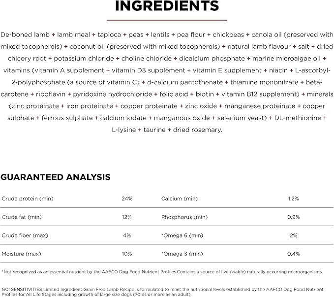 Go! Solutions Sensitivities Limited Ingredients, Grain-Free Dry Dog Food, Lamb Recipe for Sensitive Stomach, 12 lb Bag