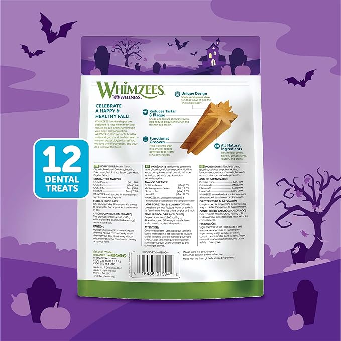 Wellness WHIMZEES Fall Dog Dental Treats, Autumn Natural Chews for Dogs, Small Size Stick, (12 Count)