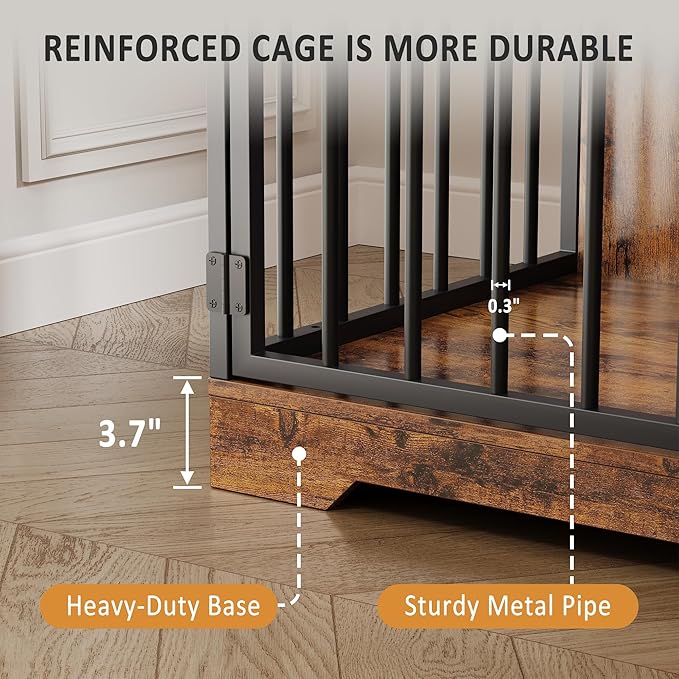 48'' Dog Crate Furniture, Farmhouse Heavy Duty Dog Kennel with Bowl & Storage Drawers, Medium Dog Cage End Table for Small Medium Dogs, Retro Brown