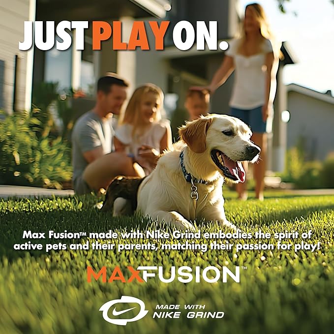 Max Fusion Made with Nike Grind, Arlee Ball Dog Toy for All Dogs, Durable & Natural Rubber Chew Toys for Play, Fetch & Chewing, Yellow, Large, 1 Count