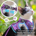 Cat Harness and Leash for Walking, The Upgrade Can be Adjusted in Four Directions and Breathable Cat Harness for Anti Escape That can be Fitted and Positioned, Reflective Strips Harness, Purple,XS
