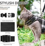 PUPTECK Soft Mesh Cat Vest Harness and Leash Set Puppy Padded Pet Harnesses Escape Proof for Cats Small Dogs Rabbits Bunny, Plaid Black, L