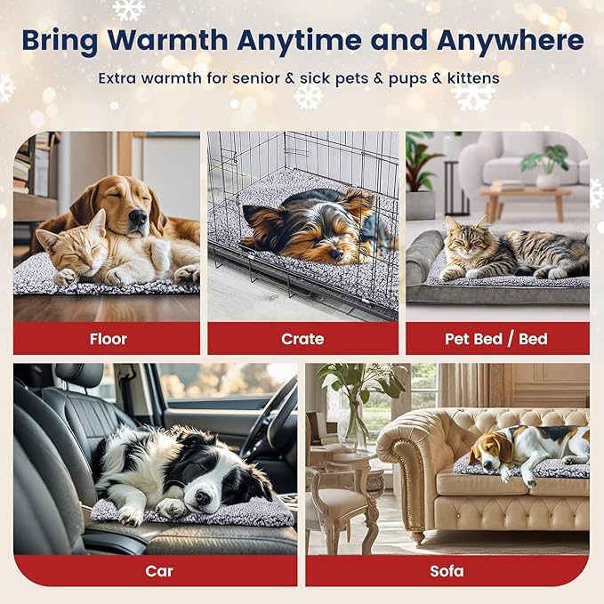 Miguel Self Warming Cat Bed for Indoor Cats, 30 x 20 inch Self Heating Pads for Outdoor Cat House, Non Electric Dog Pad Thermal for Small Dog, Washable Kitten Mat with Removable Cover (Gray,M)