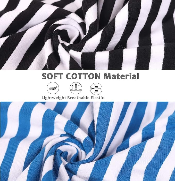 WEONE Dog Shirts Striped Cotton Clothes,Pet Breathable Soft Basic T-Shirt for Small Medium Larg Boy Girl Dogs,Black Blue M