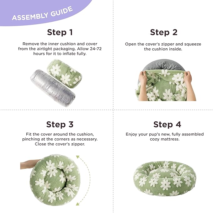 LE SURE Donut Small Dog Bed - Round Cat Beds for Indoor Cats Calming Pet Beds, Cute Modern Beds with Jacquard Shaggy Plush & Anti Slip Bottom, 20 Inch, Green,XS (20x20x6)