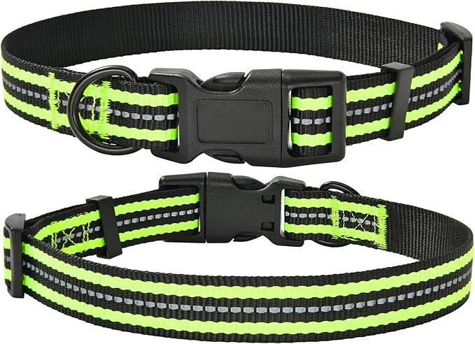 Mile High Life Reflective Dog Collar | Nylon Pet Collars wiith Buckle | Light Weight Puppy Collars | Lime Green Dog Collars for Large Dogs (Lime Green, L)