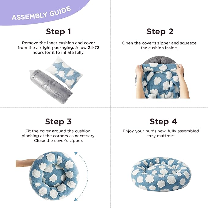 LE SURE Donut Cat Beds for Indoor Cats - Small Round Dog Bed for Calming Pets with Washable Cover, Cute Modern Puppy Beds with Jacquard Shaggy Plush & Anti Slip Bottom, 20 Inch, Blue