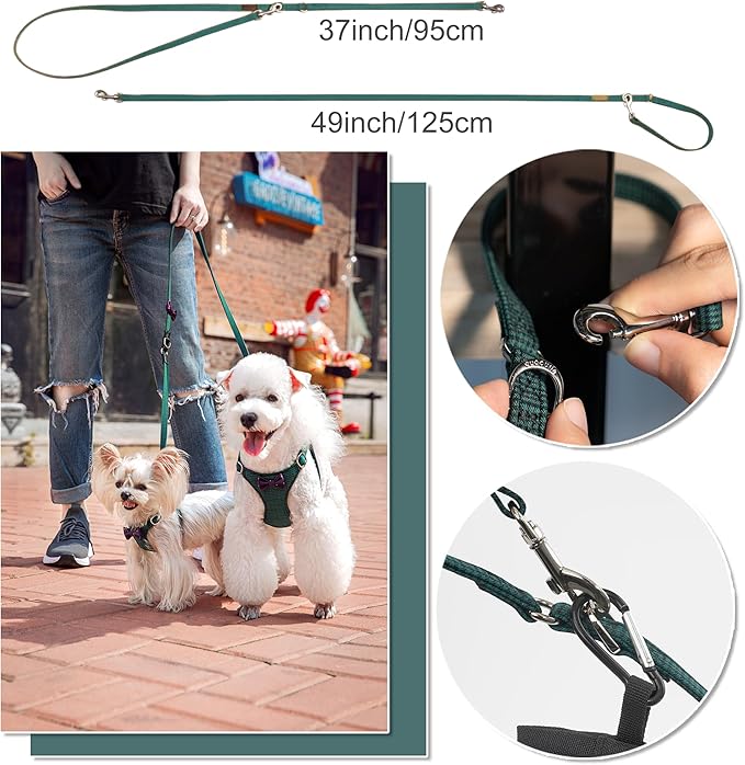 Puppytie Knitted Green Small Dog Harness with Multifunction Dog Leash, Ultra-Light No Pull, Medium Size, 10-22 lbs