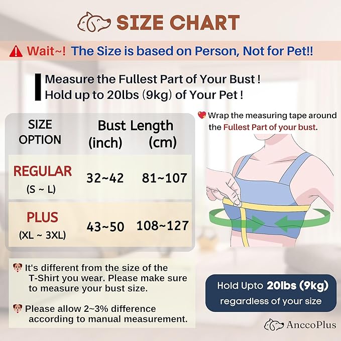 Dog Carriers for Small Dogs, Front Facing Cat Carrier, Hands Free Dog Carrier, Size Adjustable Pet Carrier, Reducing Back Pain, Soft Cotton, Safe Small Dog Carrier (Plus, Charcoal Black)