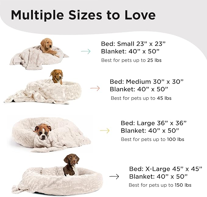 Best Friends by Sheri Bundle Set The Original Calming Lux Donut Cuddler Cat and Dog Bed + Pet Throw Blanket Oyster Large 36" x 36"