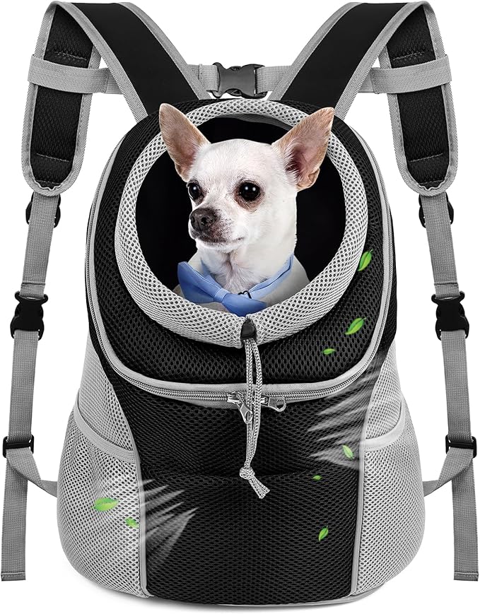 WOYYHO Pet Dog Carrier Backpack with Storage Pockets Small Dog Front Backpack Adjustable Straps Dog Backpack Breathable Dog Front Carrier with Safety Belt for Travel Hiking Cycling Outdoor Use
