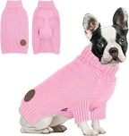 cyeollo Dog Sweater Warm Turtleneck Knitwear Pullover Sweaters with Leash Hole Soft Winter Dog Clothes Sweaters for Dogs,Pink, L