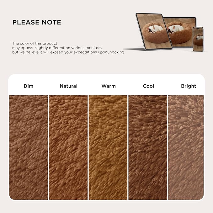 Bedsure Calming Dog Bed for Medium Dogs - Donut Washable Medium Pet Bed, 30 inches Anti-Slip Round Fluffy Plush Faux Fur Cat Bed, Fits up to 45 lbs Pets, Caramel