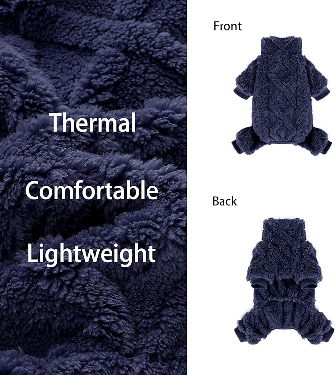 Dog Pajamas Small Sized Dog,Pajamas for Dogs, Winter Chihuahua Yorkie Teacup Cat Sweater Clothes Outfits,Soft Cold Weather Pet Coat Warm Fleece Puppy Pjs (M, Dark Blue)