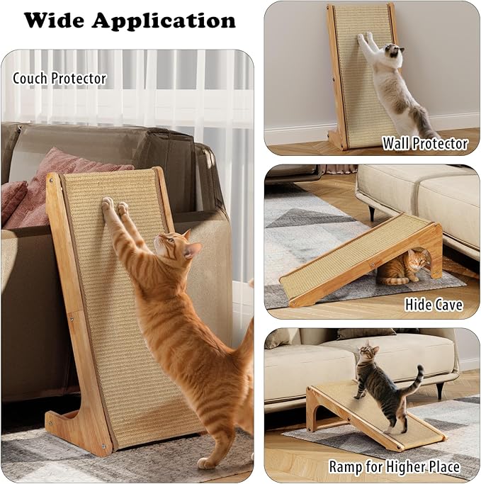 Sisal L Shaped Cat Scratcher - 28 Inch Cat Scratch Ramp for Indoor Cat use,Vertical Cat Scratching Post,Wooden Climbing Kitten/Cats Furniture(L Shape)
