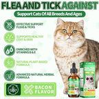 Flea & Tick Support for Cats – Natural Herbal Drops with Multivitamin – Fleas and Ticks Comfort Formula for Cat All Breeds & Ages – Bacon Flavor