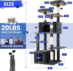 69-Inch Tall Cat Tree with Huge Condos, Multi-Functional Cat Tower with Top Perches, Scratching Posts, Pompoms, for Climbing, Lounging and Playing (Dark Grey)
