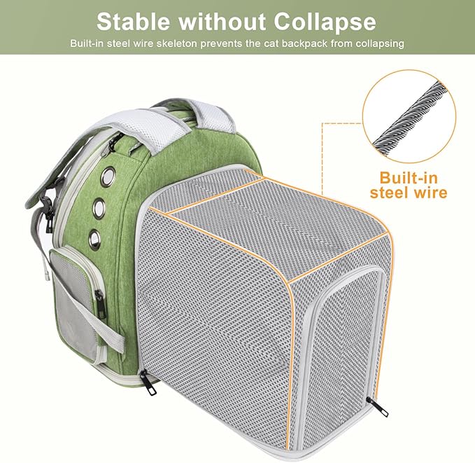 Breathable Cat Bubble Backpack Large Space Pet Carrier Backpack Expandable for Kitty Dog, Foldable Airline Approved Cat Backpack, Transparent PetTravel Backpack Up to 20 lbs (Green) (Green)
