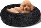 Dog Calming Beds for Small Medium Large Dogs - Round Donut Washable Puppy Dog Bed, Anti-Slip Faux Fur Fluffy Donut Cuddle Anxiety Cat Pet Bed(20" Black
