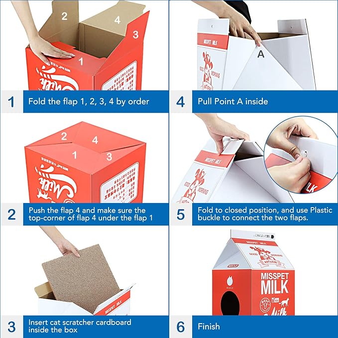 Cat Scratcher Cardboard, Scratching Pad House Bed Furniture Protector, Infinity Shape, Curved (Red, Milk Box)