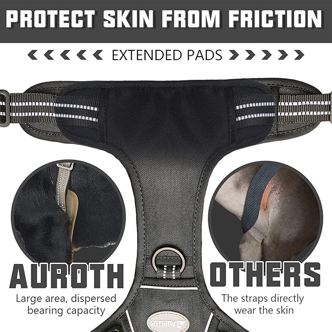 Auroth Tactical Dog Harness for Small Medium Dogs No Pull Adjustable Pet Harness Reflective K9 Working Training Easy Control Pet Vest Military Service Dog Harnesses Black S