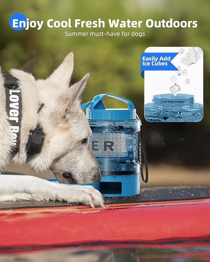 Dog Water Bottle Travel Portable - 77oz Large Travel Water Bowl Dispenser for Dogs Camping Essentials Hiking Beach Road Trip Park Walking On The Go Must Haves, Blue