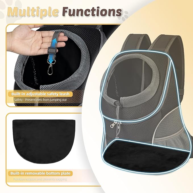 WOYYHO Pet Dog Carrier Backpack Small Dog Front Backpack Ventilated Dog Carrier Back Pack with Storage Pockets, Adjustable Straps & Safety Belt for Travel Hiking Outdoor (Size L: 10-14 lbs, Black)