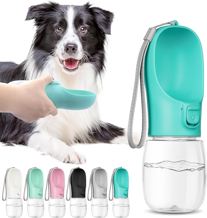 Portable Dog Water Bottle with Bowl, Leak Proof, Convenient for Walking, Hiking and Camping (Blue, 12oz)