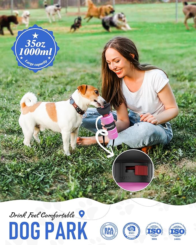 lesotc Dog Water Bottle, Portable Water Dispenser with Travel Water Bowl, Leak Proof Pet Travel Squeeze Bottle, Puppy Essentials Dog Stuff Accessories for Outdoor Walking, Hiking, Camping