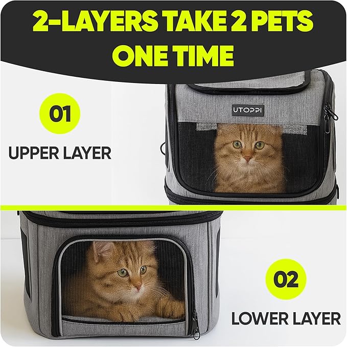 Cat Backpack Carrier for 2 Cats, Kittens or Small Dogs, Foldable & Breathable Pet Travel Bag, Cat Carrier Soft Sided & Lightweight, Holds up to 10kg, Ideal for Hiking, Camping & Picnic