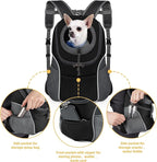 WOYYHO Pet Dog Carrier Backpack Small Dog Front Backpack Ventilated Dog Carrier Back Pack with Storage Pockets, Adjustable Straps & Safety Belt for Travel Hiking Outdoor (Size L: 10-14 lbs, Black)