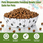 meekoo 600 Pcs Large Pet Disposable Feeding Bowls Liner Bulk Cat Food Bowls Small Paper Dish Paper Liner for Small Dogs Cats Dish Wet Food Feeding Station(White,Paw)