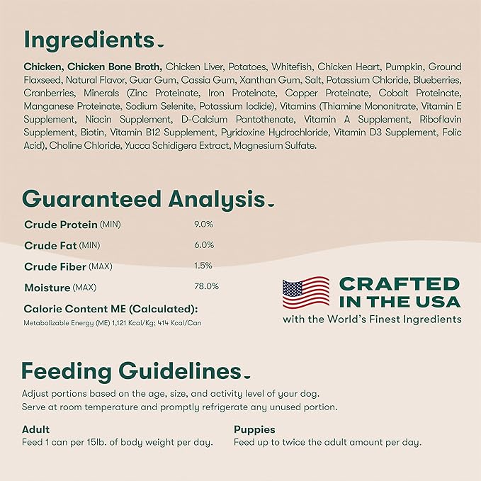 Jinx Premium Wet Dog Food Cans - Chicken & Vegetables Pate - Grain-Free Canned Dog Food Pate & Topper with Real Ingredients & No Fillers - All Life Stages, Breeds & Sizes - 12-Pack, 13 Oz