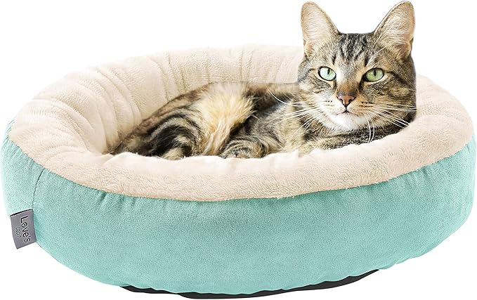 Love's cabin Round Donut Cat and Dog Cushion Bed, 20in Pet Bed for Cats or Small Dogs, Anti-Slip & Water-Resistant Bottom, Super Soft Durable Fabric Pet Beds, Washable Luxury Cat & Dog Bed Blue