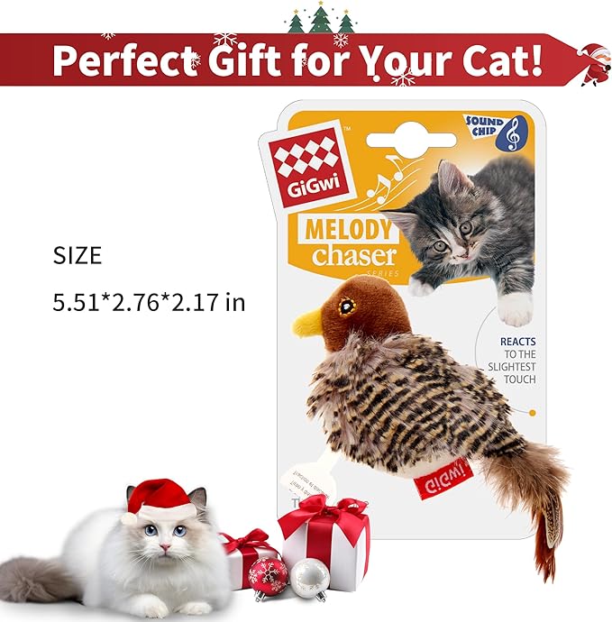 PETGEEK Gigwi Bird Cat Toy Simulated Chirping Bird Cat Toy, Fake Bird Cat Toys for Indoor Cats, Melody Chaser Cat Toys with Hanging Loop for Bored Indoor Adult Cats Kittens Interactive Play (Bird)