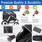 Run Performance Jogging Sports Stroller with Comfort Rubber Wheels/Zipper-Less Entry/1-Hand Quick Fold/Aluminum Frame for Small/Medium Dogs, Cats and Pets (Black)