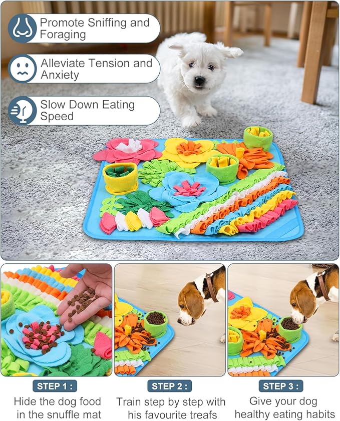 Snuffle Mat for Dogs, Pet Treats Feeding Mat, 20 x 20 inch for Medium & Large, Felt Wool Dog Feeding Mats for Slow Feed, Relieve Anxiety, with Anti-Slip Botton