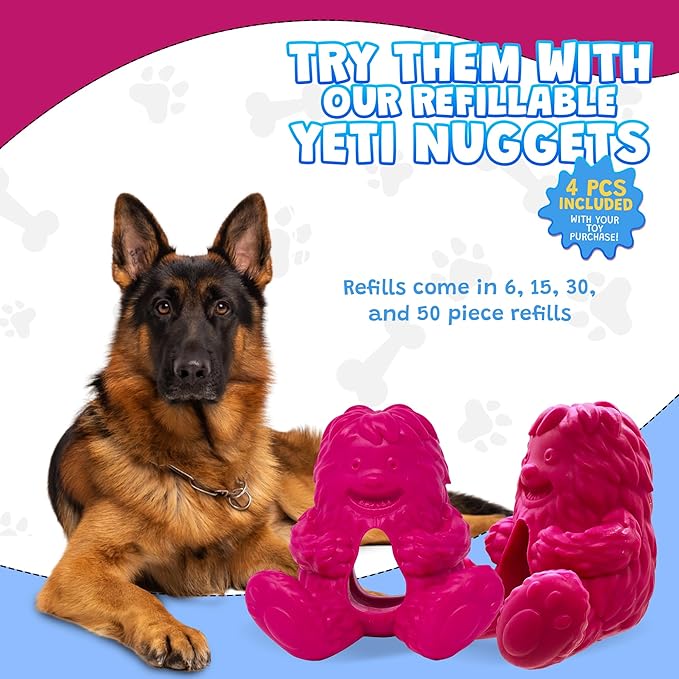 Yeti Puff and Play Dog Toy, Dog Chew Holder, Fun Stimulating Chew Toy for Teething, Behavior Training for Light to Moderate Chewers (Pink - Yeti)