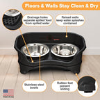 Neater Feeder Express Mess Proof Dog Bowls Elevated for Small Breed – Made in USA – No Spill Raised Slow Feeder Elevated Dog Bowl Stand, Stainless Steel Food and Water Bowl Set, Black