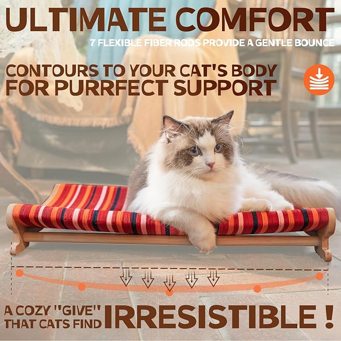 DIY Felt Cat Scratcher Bed, Durable Scratching Pad for Indoor Cats, Sturdy Solid Beech Wooden Cats Scratcher, Lounger & Sleep & Scratch (Extra-Larger), Red