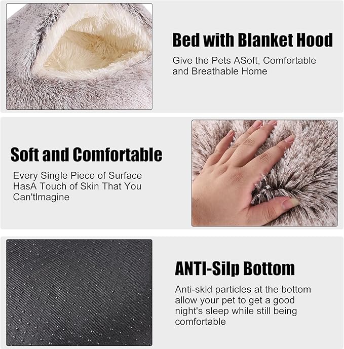 HYQ Small Dog Bed, Cat Beds for Indoor Cats Washable, Cozy Cat Cave Bed, Non-Slip Cat Beds, Calming Dog Bed with Hooded Cover, Dog Bed with Cover for Small Medium Pets (Coffee, 20×20 Inch)