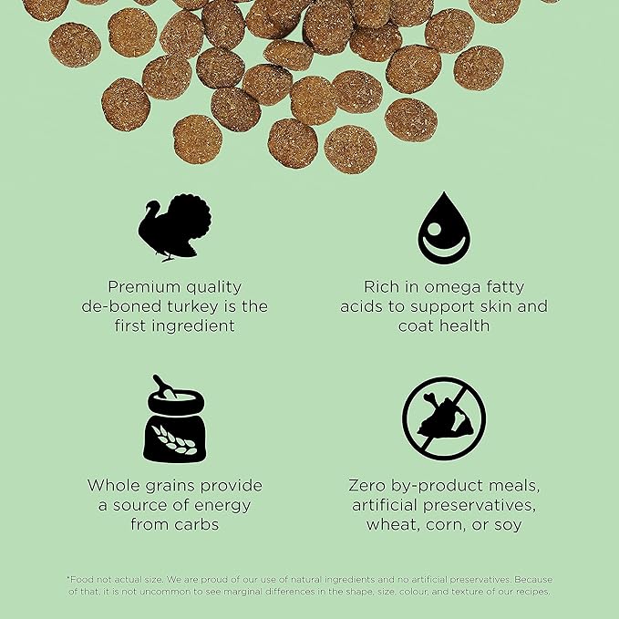 Go! Solutions Skin + Coat Care, Dry Dog Food, Turkey Recipe with Grains, 3.5 lb Bag