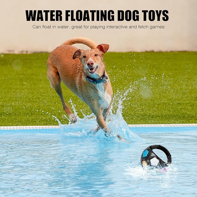 Dog Toy Ball with Handle, Toss and Fetch Play, Interactive Ball for Dogs Playing, Squeaky Floating (Black)