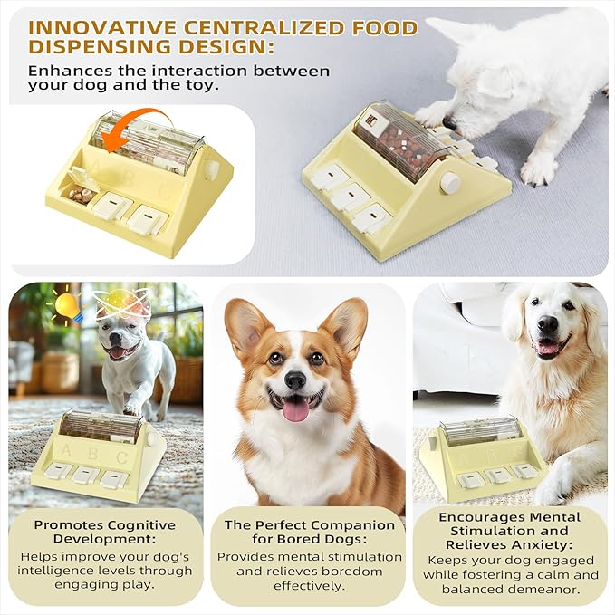 KADTC Paw-Activated Rolling Puzzle Game Toy Level 2 in 1 Puppy Treat Toys Capacity 14oz Slow Feeder Adjustable Interactive Food Dispenser for Small/Medium Dogs Brain Mental Stimulation Healthy Eating