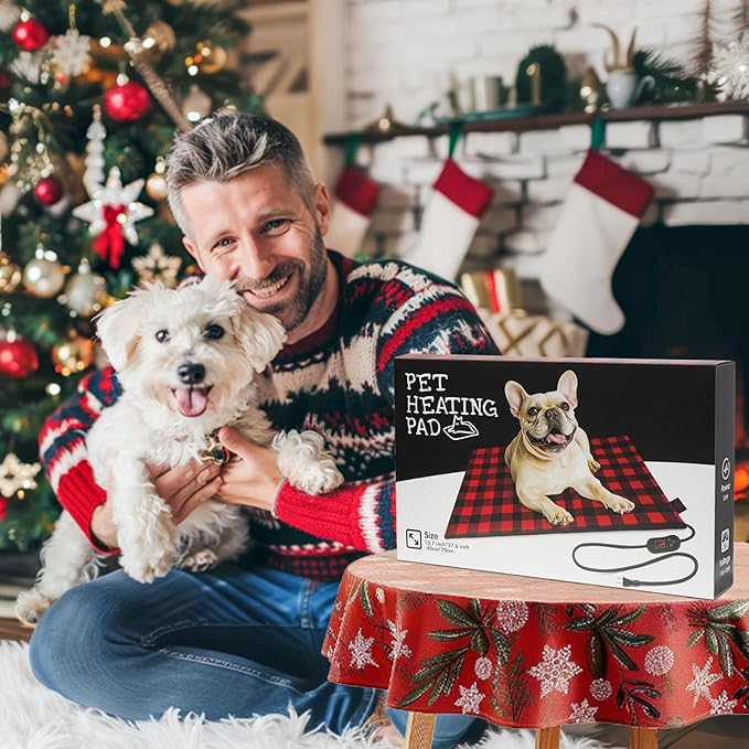 Pet Heating Pad, Adjustable Temperature Heated Dog Bed with Timer, Outdoor Waterproof Heated Pad with Anti-Chew Cord, Overheat Protection Warming Mat for Small and Medium Dogs (M:15.7"x27.6")